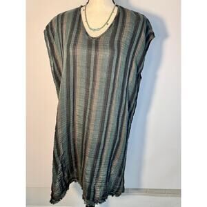 Eileen Fisher Gauze Tunic Top Black Stripe Coverup Caftan Lagen Look Size M